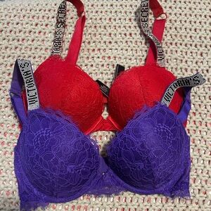 Victoria’s Secret Very Sexy Push-Up Rhinestone Bra Set 32D Purple & Red